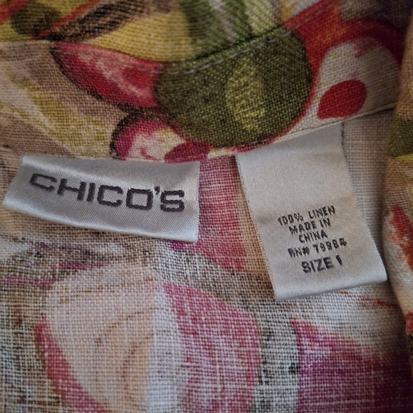 Chico's Women's Colorful Abstract Floral Linen Short Sleeve Shirt - Picture 4 of 7